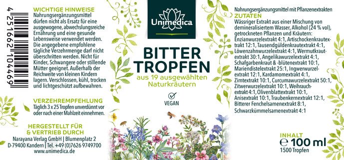 Bittertropfen - 100 ml - aus 19 Naturkräutern - von Unimedica