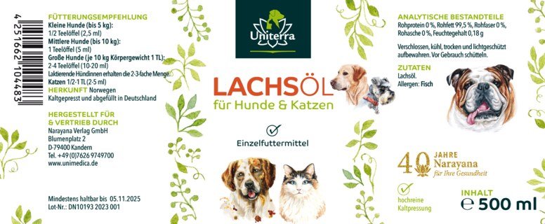 Salmon Oil for Dogs and Cats - 500 ml - cold-pressed - from Uniterra
