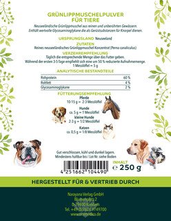 Green-lipped mussel powder for animals - Perna Canaliculus  all-natural - 250 g  single food supplement - from Uniterra