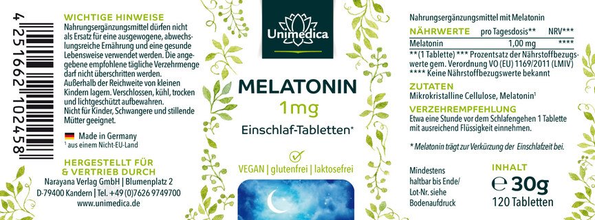 2er-Sparset: Melatonin Einschlaf Tabletten - 2 x 120 Tabletten - von Unimedica