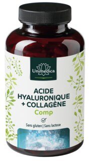 Lot de 2: Acide hyaluronique + collagène comp.  silicium de bambou, avec vitamines et minéraux - 2 x 180 gélules - Unimedica