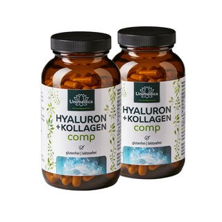2er-Sparset: Hyaluron + Kollagen comp - mit Silizium aus Bambus, Vitaminen und Mineralien - 2 x 180 Kapseln - von Unimedica/