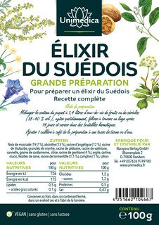 Élixir du Suédois grande préparation  Herbes pour la préparation d'un élixir du Suédois - 100 g - avec 18 herbes et racines - par Unimedica