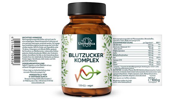 Blutzucker Komplex - vegan - 120 Kapseln - von Unimedica