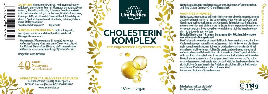 Cholesterin* Komplex - mit 42,6 % Phytosterolen - 180 Kapseln - von Unimedica