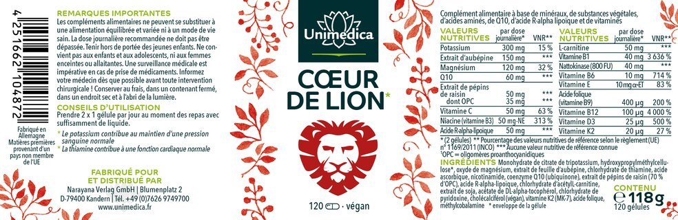 Cœur de lion*  Produit combiné - 120 gélules - par Unimedica