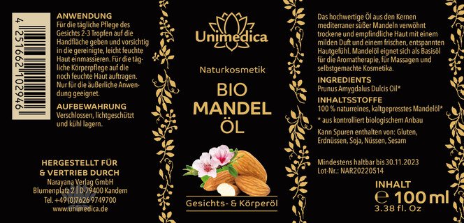 Set: Precious oils - with organic castor oil, organic jojoba oil, organic apricot kernel oil, organic almond oil - by Unimedica