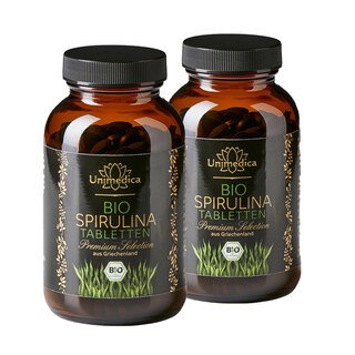 2er-Sparset: Bio Spirulina Premium Selection - angebaut in Griechenland - Europa - Rohkost - 3040 mg Tagesdosis - 2 x 390 Tabletten - von Unimedica/