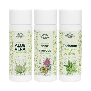 Sanfte Pflege - mit Aloe vera Duschgel, Propolis Shampoo, Teebaum Shampoo von Unimedica/ Sanfte Pflege - mit Aloe vera Duschgel, Propolis Shampoo, Teebaum Shampoo von Unimedica/