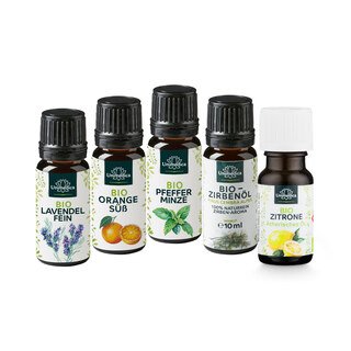 Spar-Set: Bio Orange, Bio Lavendel, Bio Zirbenöl, Bio Pfefferminze und Zitrone - natürliches ätherisches Öl - 5 x 10 ml von Unimedica