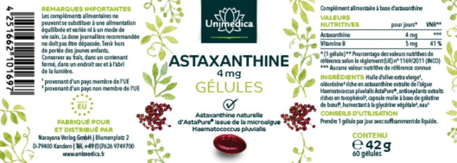Lot de 2: Astaxanthine - AstaPure - 4 mg - 2 x 60 capsules molles - Unimedica