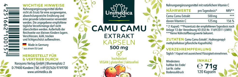 Lot de 2: Extrait de Camu Camu  hautement dosé - 2 x 120 gélules - Unimedica
