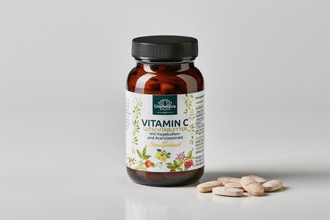 Vitamin C Lutschtabletten - mit Hagebutten- und Acerolaextrakt - 250 mg Vitamin C pro Tablette - Zitronengeschmack - 100 Lutschtabletten - von Unimedica