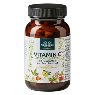 Vitamin C Lutschtabletten - mit Hagebutten- und Acerolaextrakt - 250 mg Vitamin C pro Tablette - Zitronengeschmack - 100 Lutschtabletten - von Unimedica/