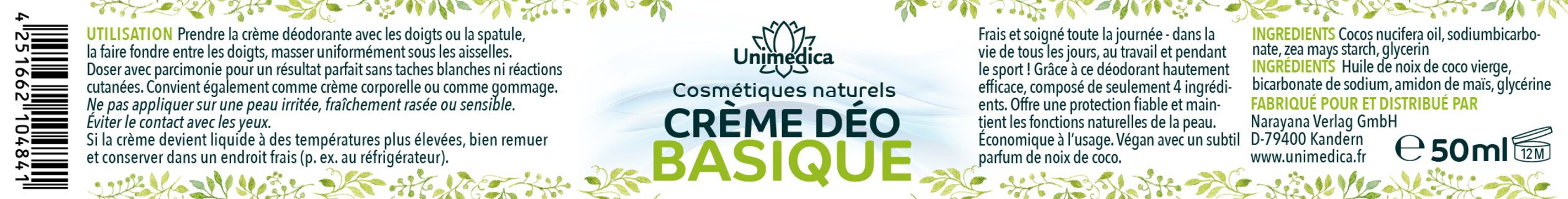 Crème déo basique - 50 ml - par Unimedica