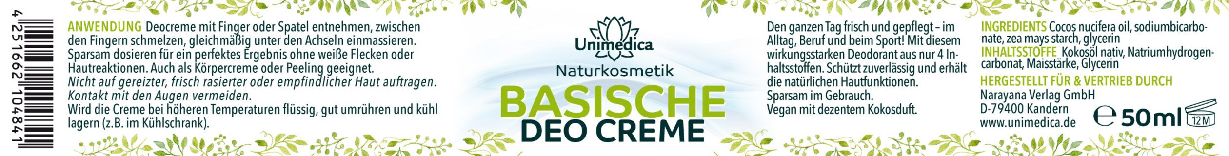 Basische Deo Creme - 50 ml - von Unimedica