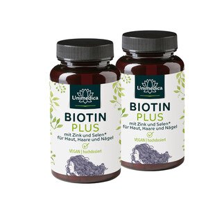 Biotin Plus mit Selen und Zink* - für Haut, Haare und Nägel - ultra hochdosiert - 2 x 365 Tabletten - von Unimedica