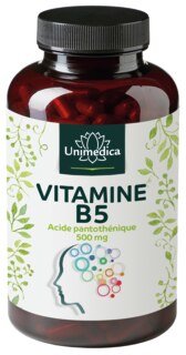 Vitamine B5  acide pantothénique - 500 mg par dose journalière (1 gélule)  hautement dosée - 180 gélules - par Unimedica