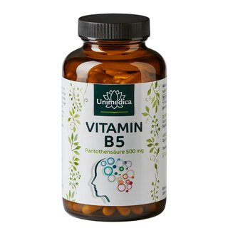 Vitamin B5  Pantothenic Acid - 500 mg per daily dose (1 capsule) - high-dose - 180 capsules - from Unimedica/