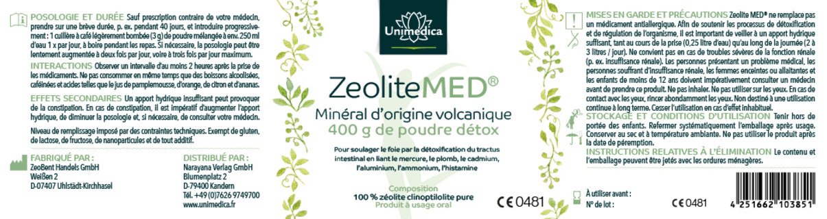 Lot de 2: Zéolite Med Poudre détox - 2 x 400 g - par Unimedica