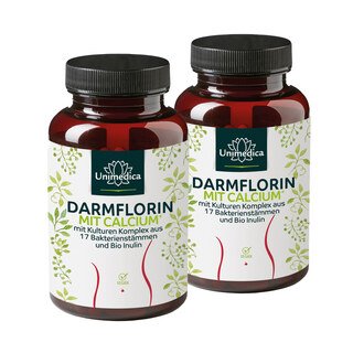 Set: Darmflorin (intestinal flora) with Calcium with cultured complex from 17 bacteria strains and organic inulin - 2 x 180 capsules - from Unimedica