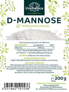 Lot de 2: D-mannose  2 000 mg par dose journalière - 2 x 200 g de poudre - par Unimedica