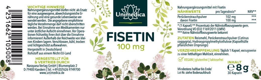Fisétine - 100 mg par dose journalière (1 gélule) - 30 gélules - par Unimedica