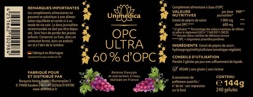 Lot de 2: OPC Ultra - avec 700 mg d'OPC pur par dose journalière  2 x 240 gélules - par Unimedica
