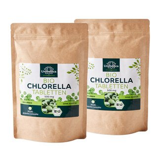 2er-Sparset: Bio Chlorella - 500 Tabletten mit je 2 x 500 mg reinem Chlorella Pulver -  laborgeprüft und naturrein - von Unimedica/