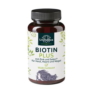 Biotin Plus mit Selen und Zink* - für Haut, Haare und Nägel - ultra hochdosiert - 365 Tabletten - von Unimedica - Sonderangebot kurze Haltbarkeit