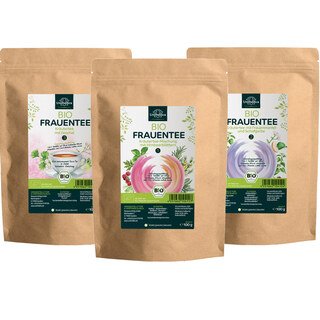Frauentee Komplett 1 - 3: Kräutertee mit Himbeerblättern, Schafgarbe, Frauenmantel und Fenchel - 3 x 100 g - von Unimedica Frauentee Komplett 1 - 3: Kräutertee mit Himbeerblättern, Schafgarbe, Frauenmantel und Fenchel - 3 x 100 g - von Unimedica