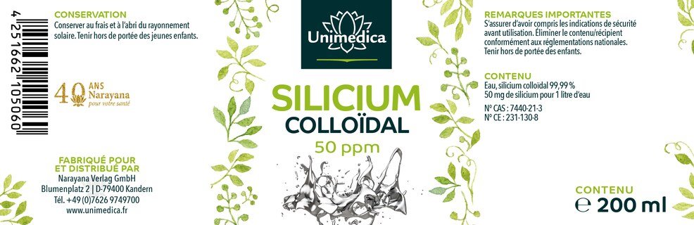 Silicium colloïdal - 50 ppm - 200 ml - de Unimedica