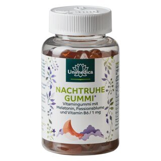 Nachtruhe Gummi - Vitamingummi mit Melatonin, Passionsblume und Vitamin B6 - hochdosiert - vegan - 60 Gummis - von Unimedica