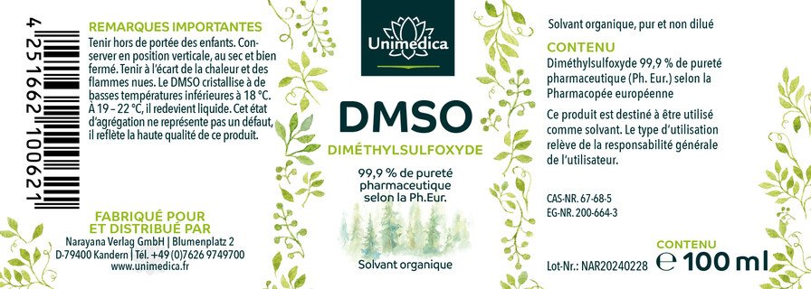 Lot de 2: DMSO 99,9% de pureté 2 x 100 ml d'UNIMEDICA
