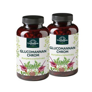 2er-Sparset: Glucomannan + Chrom - Abnehmkapseln mit 4200 mg Glucomannan aus der Konjakwurzel + 100 µg Chrom pro Tagesdosis (6 Kapseln) - 2 x 240 Kapseln - von Unimedica