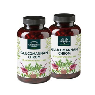 2er-Sparset: Glucomannan + Chrom - mit 4200 mg Glucomannan aus der Konjakwurzel + 100 µg Chrom pro Tagesdosis (6 Kapseln) - 2 x 180 Kapseln - von Unimedica/