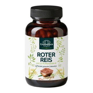 Roter Reis - Rotschimmelreis aus natürlicher Fermentation - mit 2,51 mg Monacolin K pro Tagesdosis (1 Kapsel) - 120 Kapseln - von Unimedica/