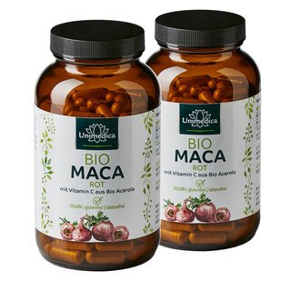 Set: Organic Red Maca - 3000 mg per daily dose - plus Vitamin C from Organic Acerola - 2 x 180 capsules - from Unimedica/