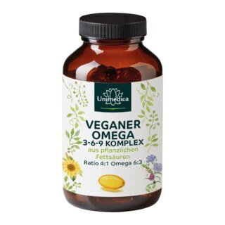 Veganer Omega 3-6-9 Komplex - aus pflanzlichen Omega-Fettsäuren - 180 Softgelkapseln - vegan - von Unimedica