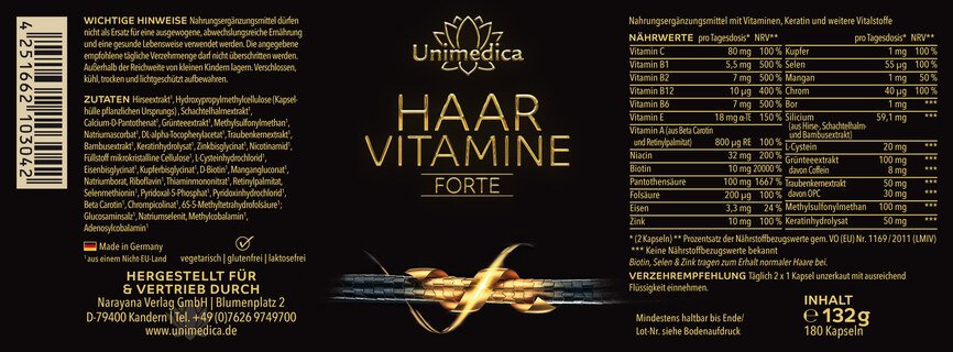 Lot: Pack Vitamines pour cheveux - Vitamines pour cheveux forte - 180 gélules ET fenugrec Bio - 2 400 mg par dose journalière - forte concentration - 180 gélules - par Unimedica