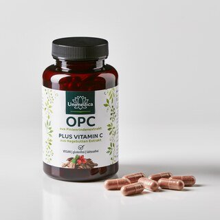 2er-Sparset: OPC Pinienrinden Extrakt + Vitamin C - 500 mg Pinienrinden-Extrakt pro Tagesdosis (1 Kapsel) - davon 475 mg OPC - 2 x 120 Kapseln - von Unimedica