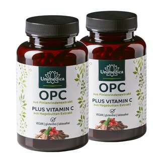 2er-Sparset: OPC Pinienrinden Extrakt + Vitamin C - 500 mg pro Tagesdosis - davon 475 mg OPC pro Tagesdosis - 2 x 120 Kapseln - von Unimedica 2er-Sparset: OPC Pinienrinden Extrakt + Vitamin C - 500 mg pro Tagesdosis - davon 475 mg OPC pro Tagesdosis - 2 x 120 Kapseln - von Unimedica