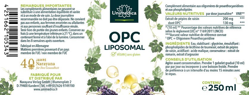 OPC liposomales - 130 mg par dose journalière (10 ml) - 250 ml - de Unimedica