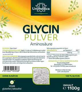 Sparset: Glycin Pulver - Aminosäure - 1.500 mg pro Tagesdosis - 1.100 g UND NAC - 250 mg pro Tagesdosis - N-Acetyl-Cystein aus natürlicher Fermentation - 90 Kapseln - von Unimedica