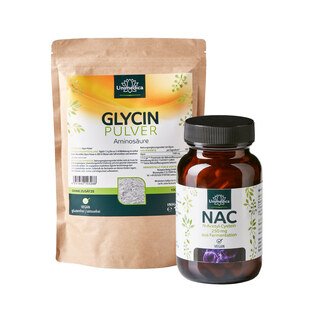 Sparset: Glycin Pulver - Aminosäure - 1.500 mg pro Tagesdosis - 1.100 g UND NAC - 250 mg pro Tagesdosis - N-Acetyl-Cystein aus natürlicher Fermentation - 90 Kapseln - von Unimedica/