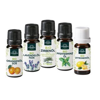 Spar-Set: Bio Orange, Bio Lavendel, Bio Zirbenöl, Bio Pfefferminze und Zitrone - natürliches ätherisches Öl - 5 x 10 ml von Unimedica/