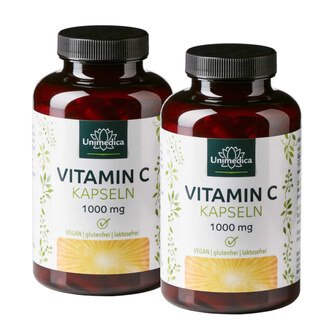 2er-Sparset: Vitamin C - 1000 mg pro Tagesdosis (2 Kapseln) - 99 % Reinheit - 2 x 180 Kapseln - von Unimedica/