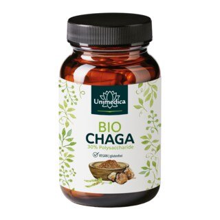 Bio Chaga - 1000 mg pro Tagesdosis (2 Kapseln) - Extrakt mit 30 % Polysacchariden - hochdosiert - 90 Kapseln - von Unimedica/