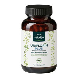 Uniflorin Plus mit Kulturen Komplex aus 25 Bakterienstämmen und Bio Inulin - 20 Mrd. KBE pro Tagesdosis (2 Kapseln) - 180 magensaftresistente Kapseln - von Unimedica/