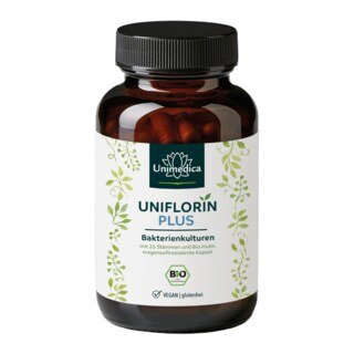 Uniflorin Plus with culture complexes from 26 bacterial strains and organic inulin - 20 billion CFU per daily dose (2 capsules) - 180 enteric-coated capsules - from Unimedica/